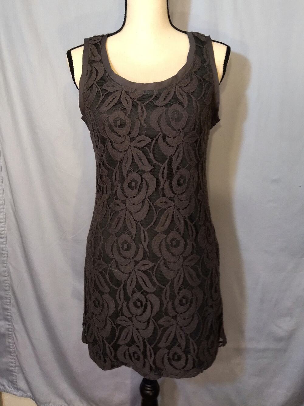 Love on a Hanger Gray Floral Lace Dress